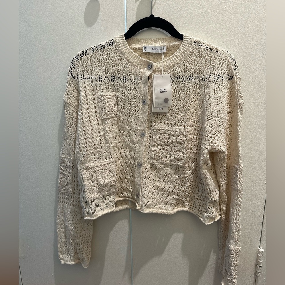 Mango Cream Crochet Knit Cardigan